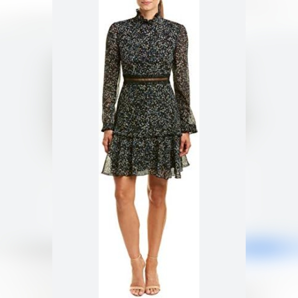 Donna Morgan Floral Countess Dress Women's 4 Black Artsy Retro Party Vacation - Picture 2 of 10